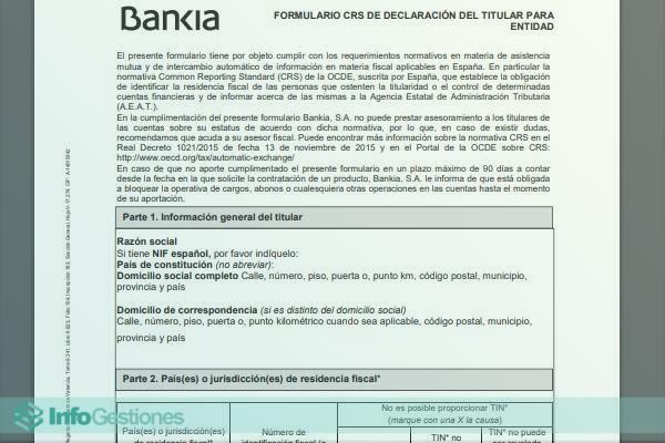 Cómo tramitar el Formulario CRS Bankia España